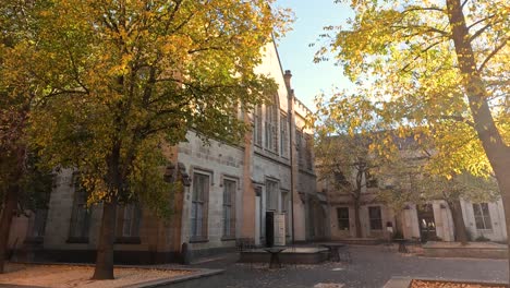 sunrise illuminating a historic university building