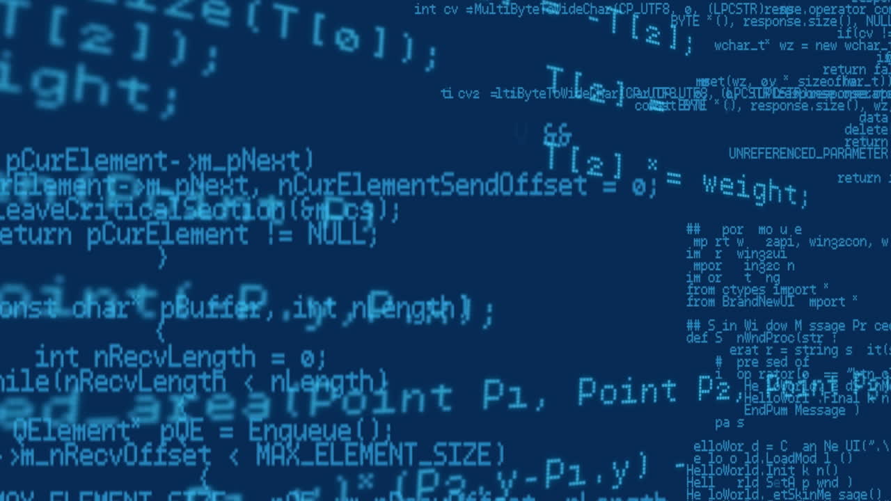 Animation of data processing on blue background