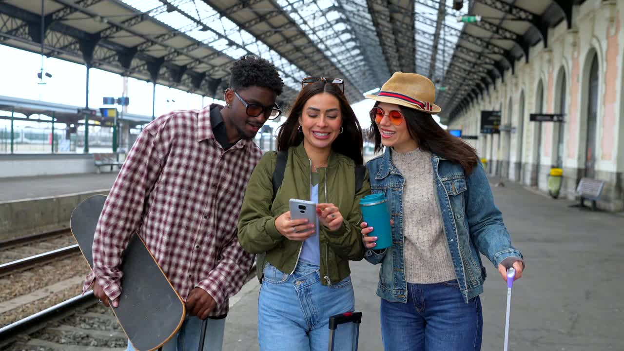Friends Traveling at a Train Station