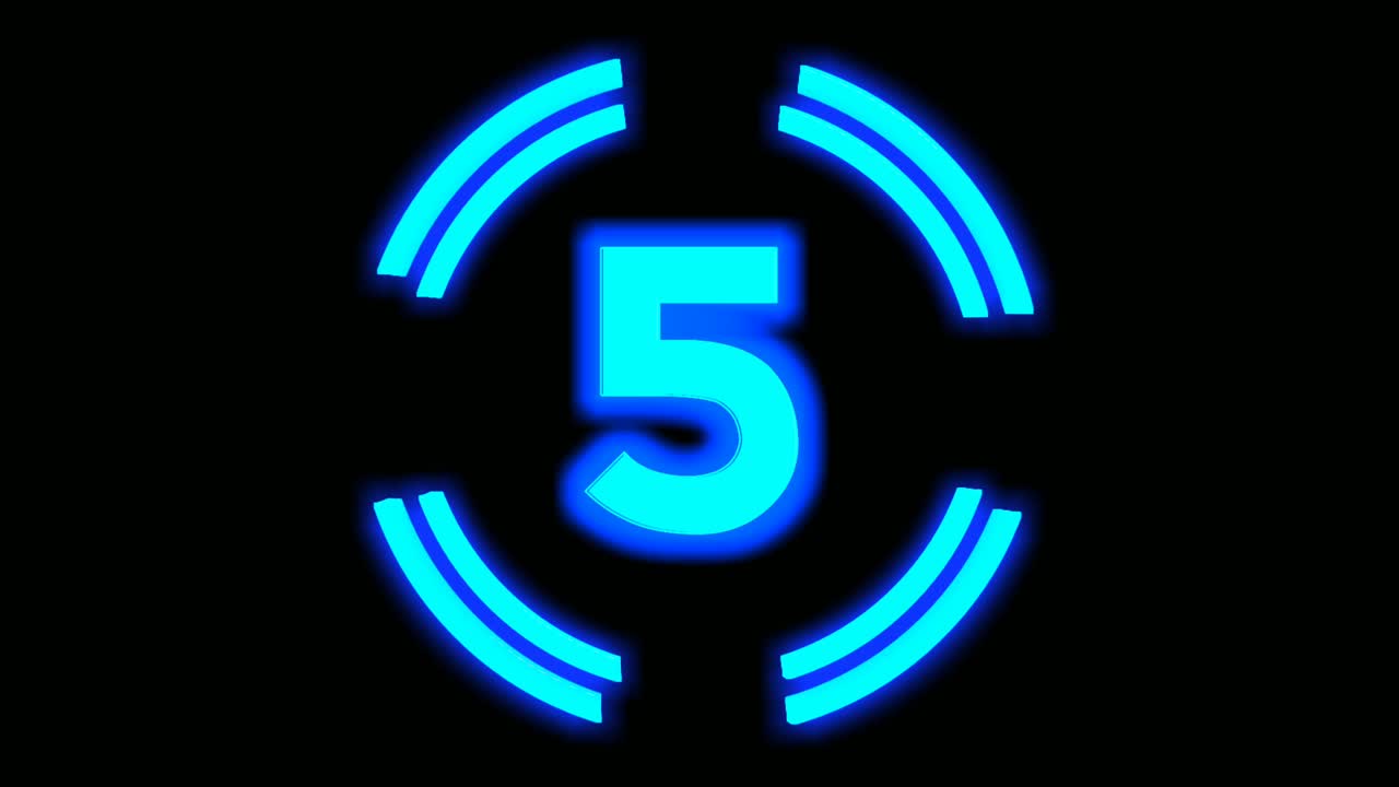 4K Neon light countdown animation number ten to one on black background