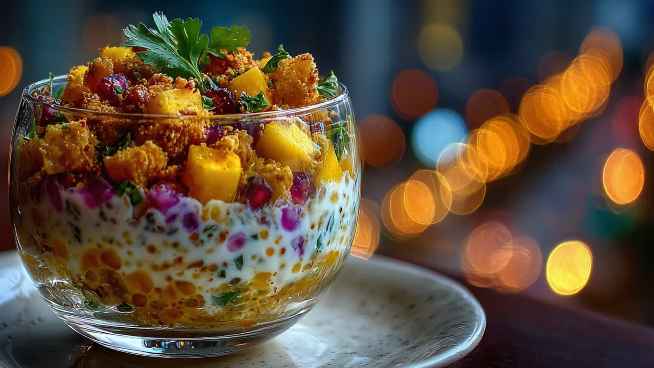 A Vibrant and Colorful Dessert Glass Featuring Layers of Fresh Fruits, Crispy Toppings, and Creamy Yogurt Perfect for Any Celebration or Gathering