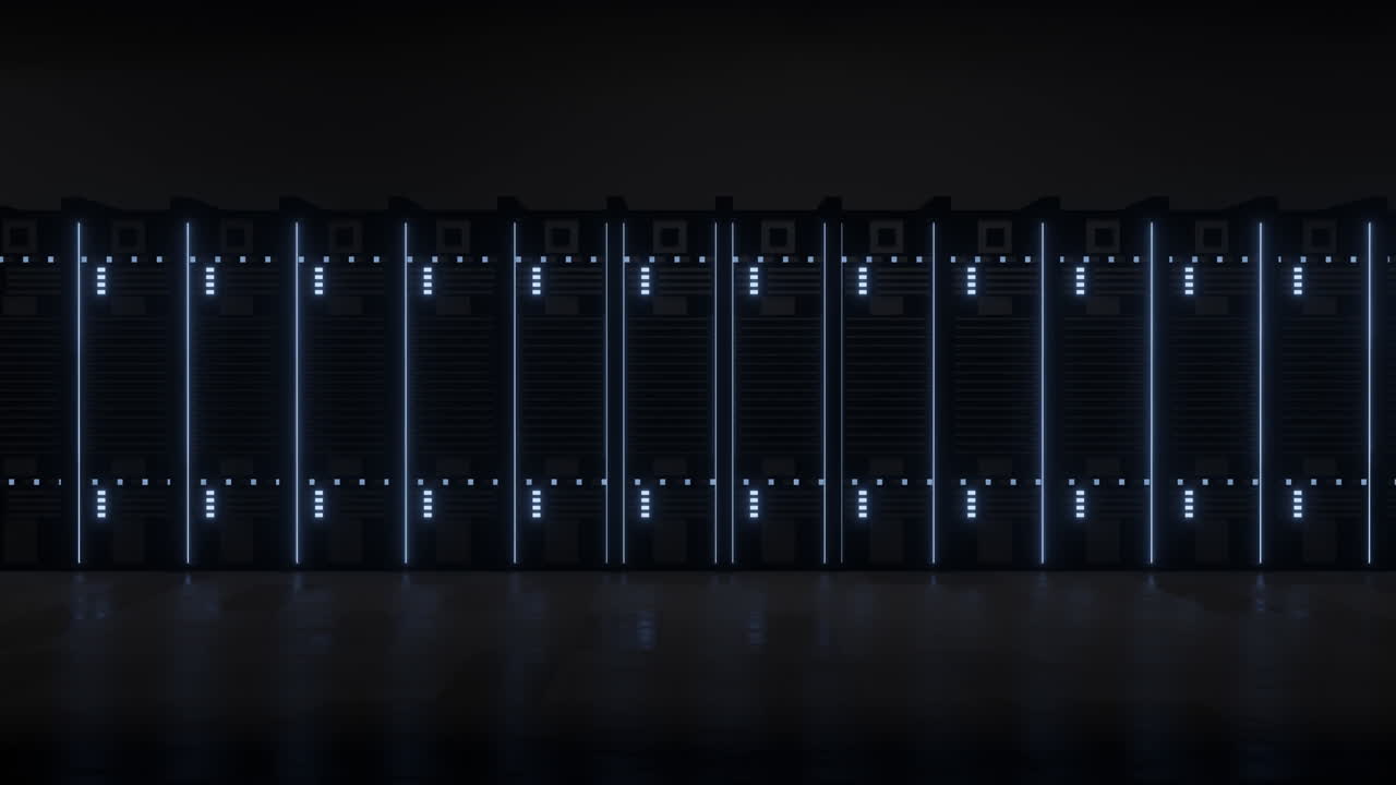 animación de luces parpadeando en los servidores en la sala de servidores