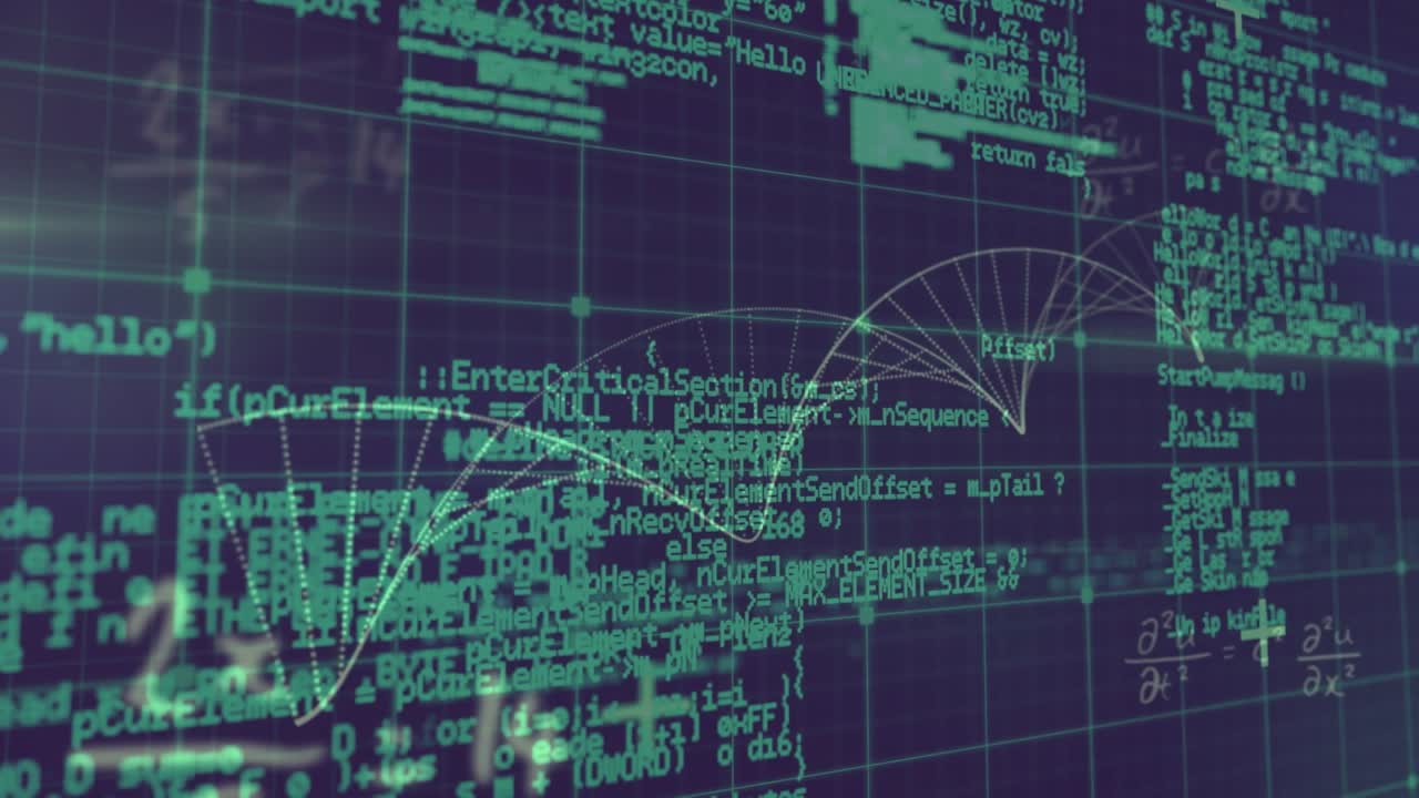 Animation of data processing over green grid
