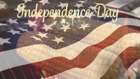 corns being grilled and the american flag with an independence day text
