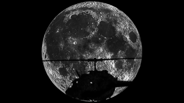 Silhueta de decolagem de helicóptero na Lua