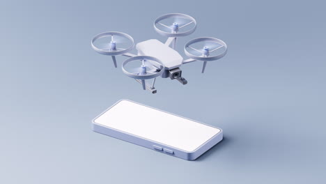 loop animation of flying realistic drone on a mobile phone, 3d rendering.