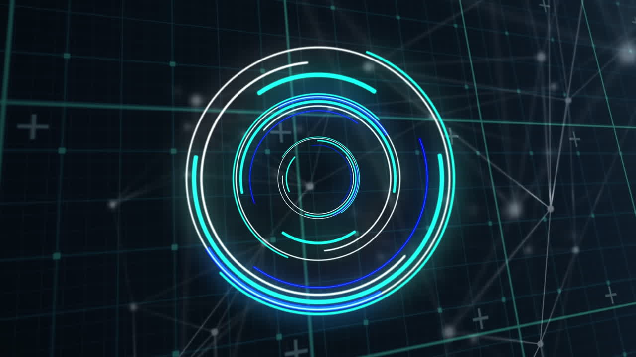 animación de círculos iluminados sobre puntos conectados con líneas contra un fondo abstracto