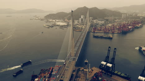 hong kong harbor and bridge aerial view