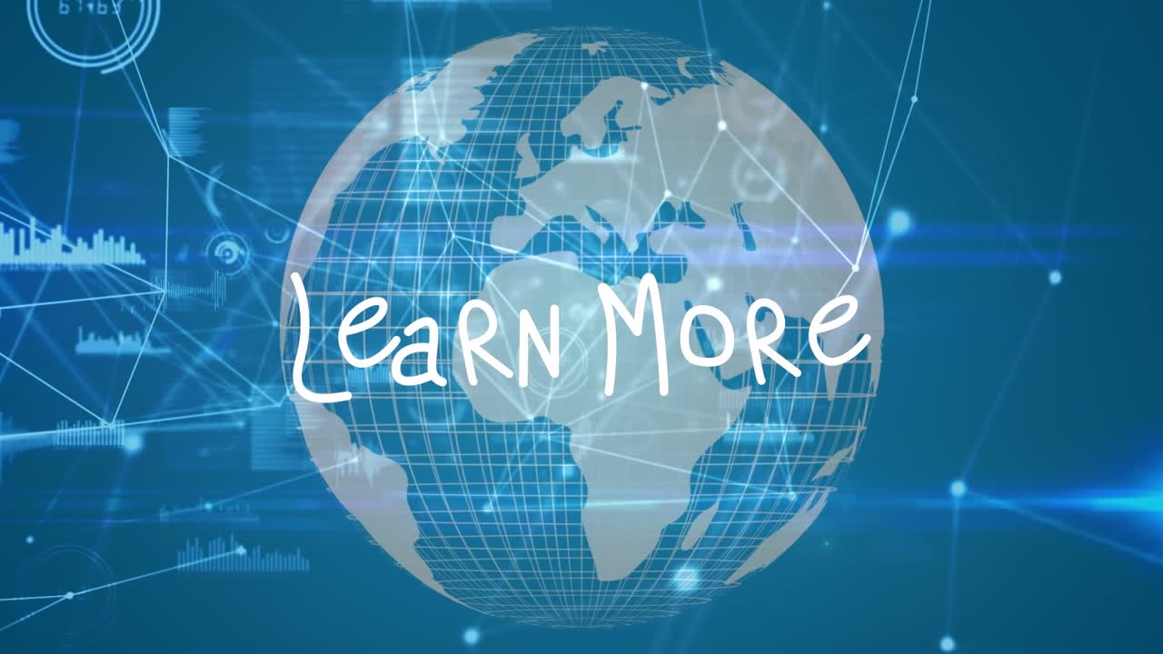 Animation of learn more text over globe