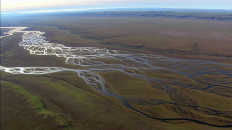 aerial view of a braided river system