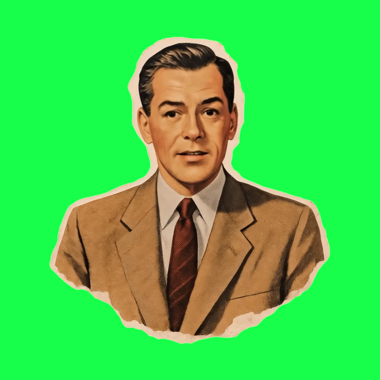 Vintage-herrasmiehen muotokuva-animaatio, läpinäkyvä 4K-video, green screen.