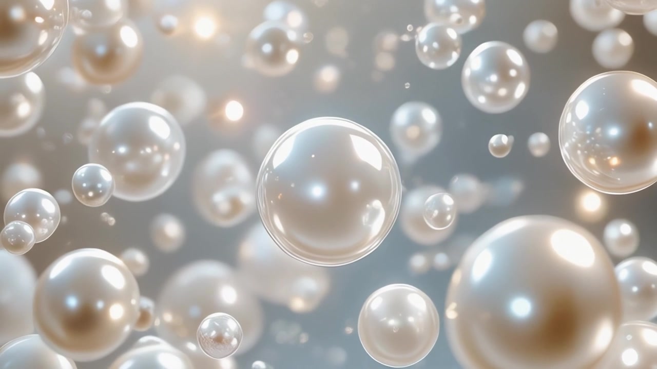 Sfere Bianche Lucide Fluttuanti su Sfondo Astratto