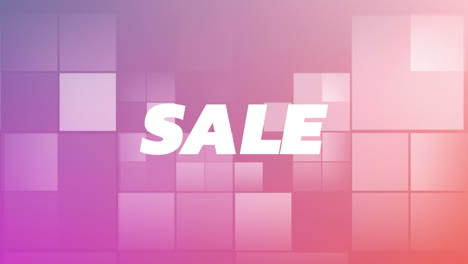 animation of sale text over shapes on purple background