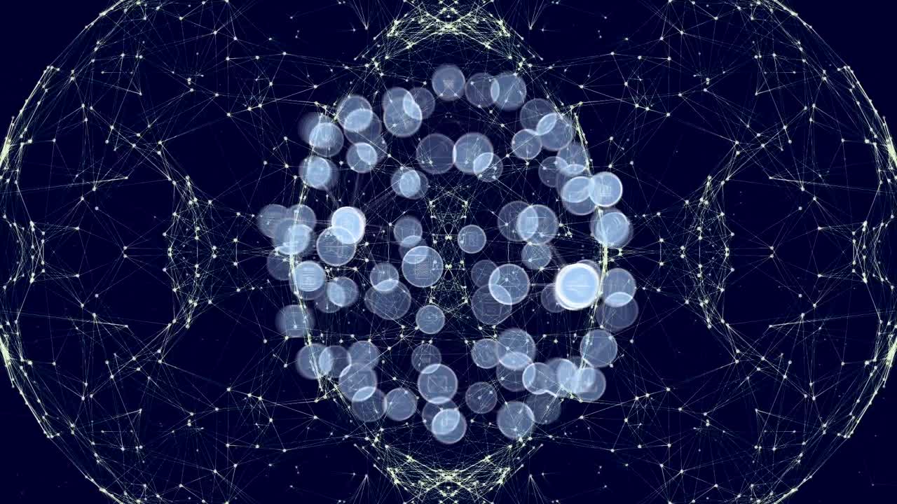 animación del globo de la red de conexiones con iconos digitales