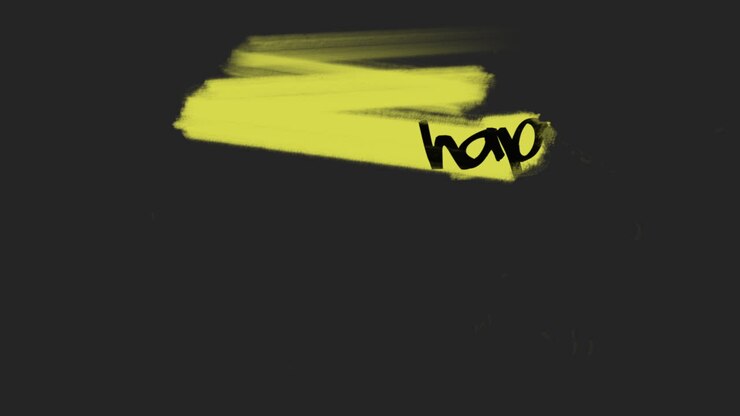 Cheerful yellow brush stroke and bold white letters create a festive Happy Holidays greeting