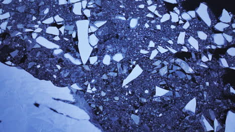 aerial perspective of massive ice blocks drifting in the water