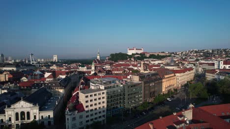 soaring above bratislava city and castle, aerial footage captures the beauty and history of slovakia's capital from a unique perspective