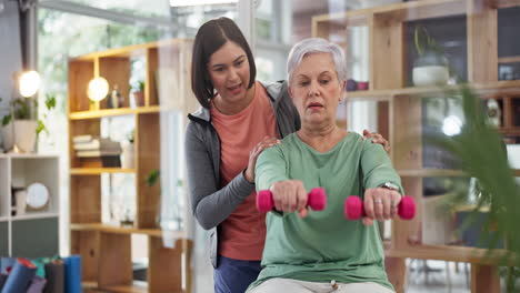 Healthcare,-dumbbells-and-a-senior-woman