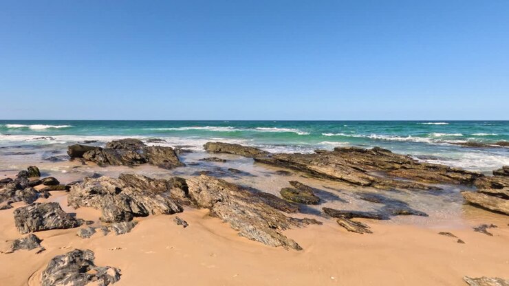 Vagues se brisant sur une plage rocheuse
