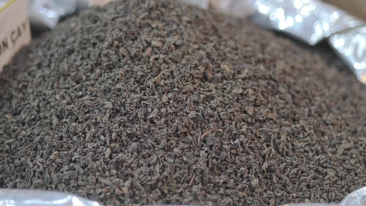 Close-up of Dried Ceylon Tea Leaves in a Bag