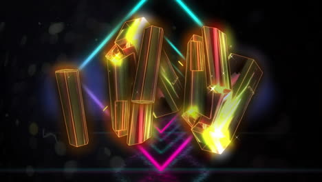 neon geometric shapes and glowing lines forming abstract animation over dark background