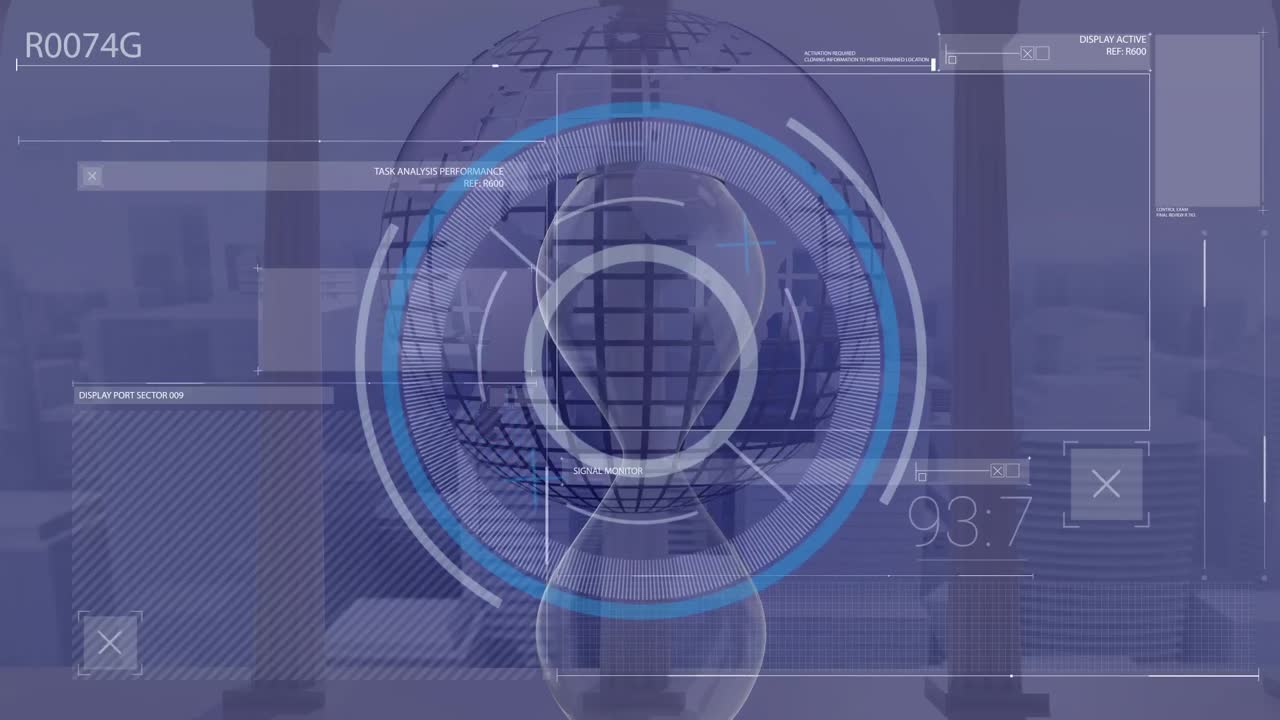 animación del escaneo de alcance sobre el procesamiento de datos y el globo