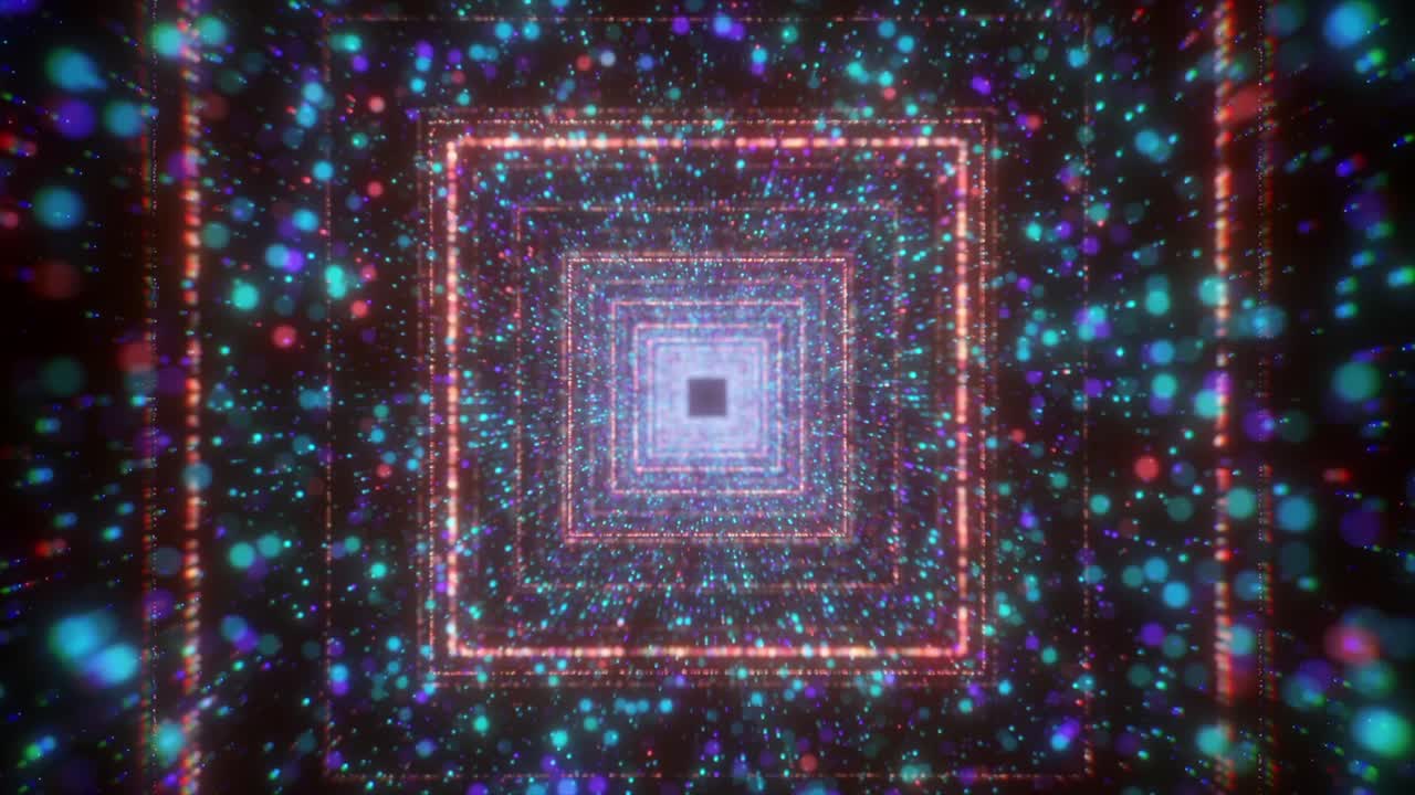túnel 3d abstracto con luces de neón y partículas