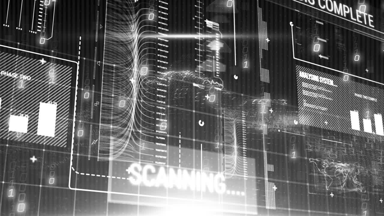 Animation of data processing on black background