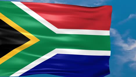 animación de video de la bandera de sudáfrica ondeando en el viento sobre un fondo de cielo azul
