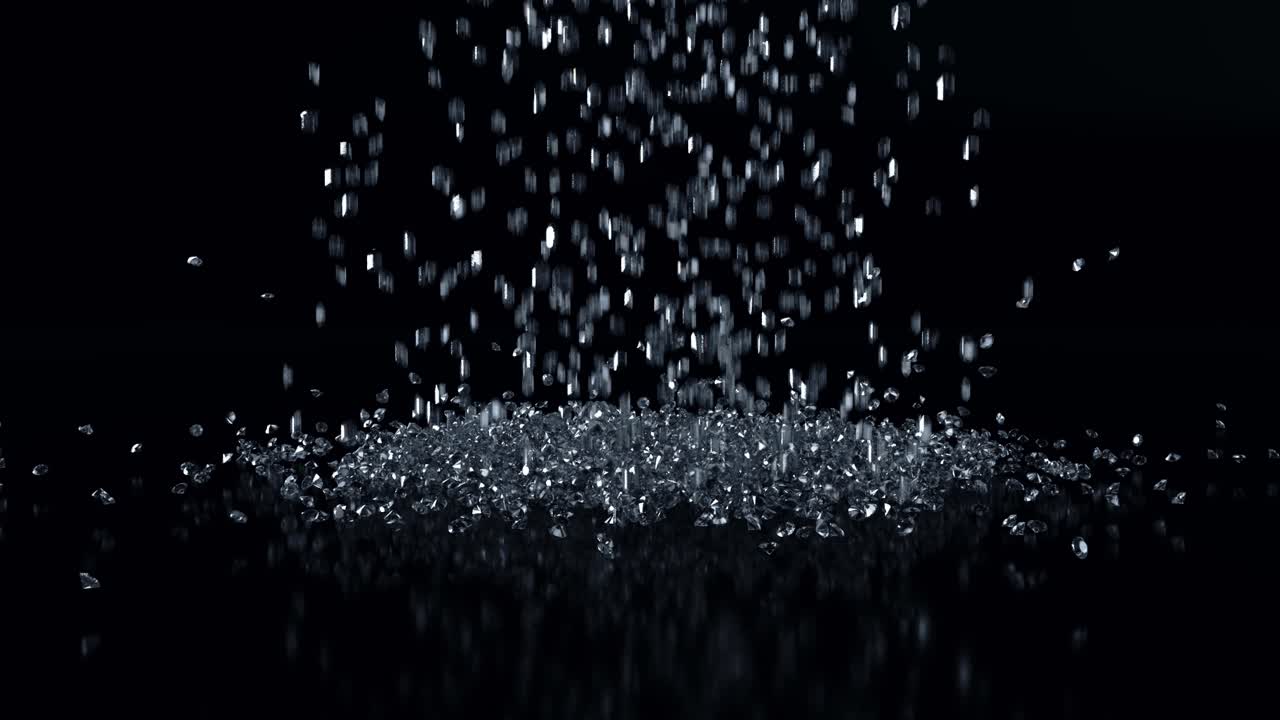 블랙에 대해 미러 블랙 표면에 떨어지는 다이아몬드