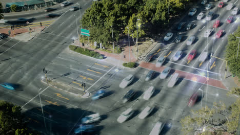 aerial view of crossroads and lights in network