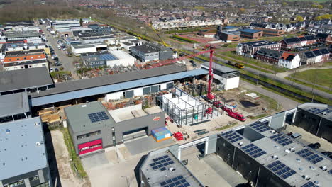 aerial of construction site on industrial area