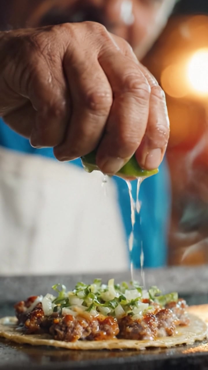 En kok forbedrer en velsmagende ret med frisk lime og krydderurter, der viser kulinariske færdigheder og gastronomisk passion i et varmt, indbydende miljø