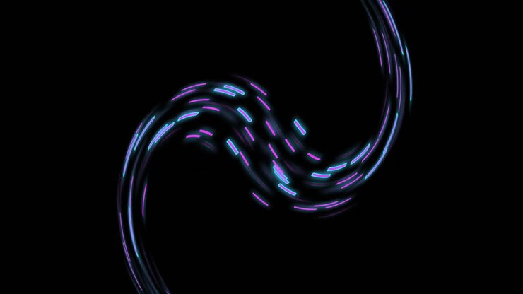 Animation of glowing light trails of data transfer moving on black background