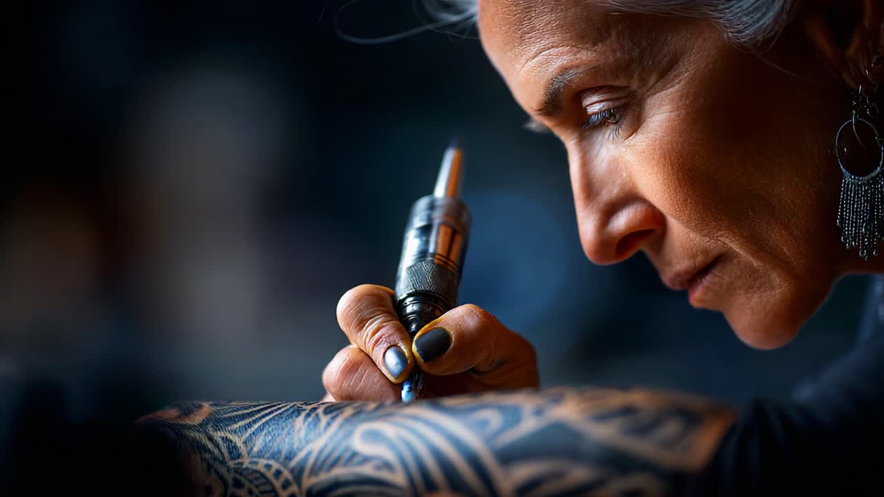 A Skilled Tattoo Artist Focused on Crafting Intricate Designs, Showcasing The Artistry and Precision Needed in Tattooing, Highlighting the Beauty of Body Art and Individual Expression