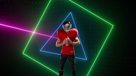 animation of neon scanner processing data over american football player holding ball