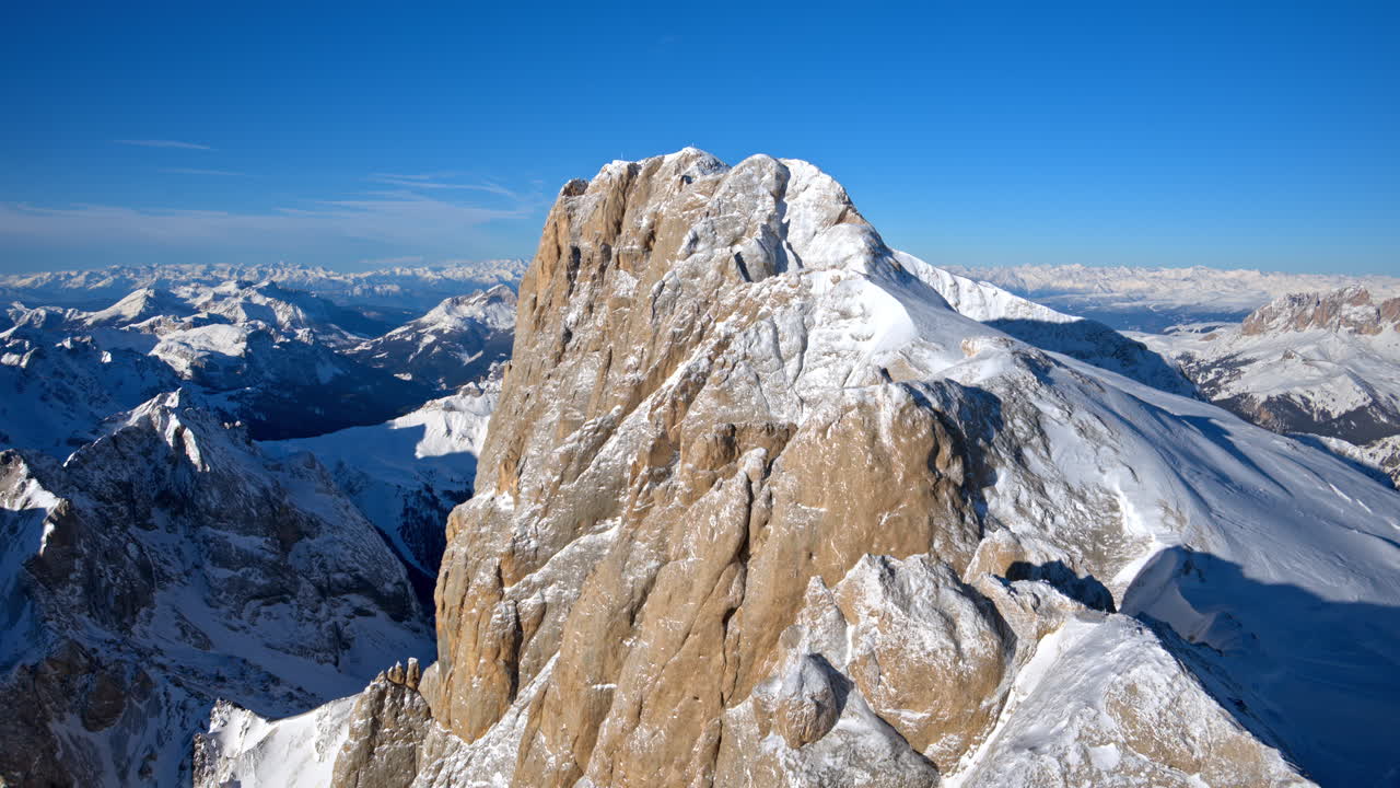 View of snow on the mountains in the Dolomites, Italy