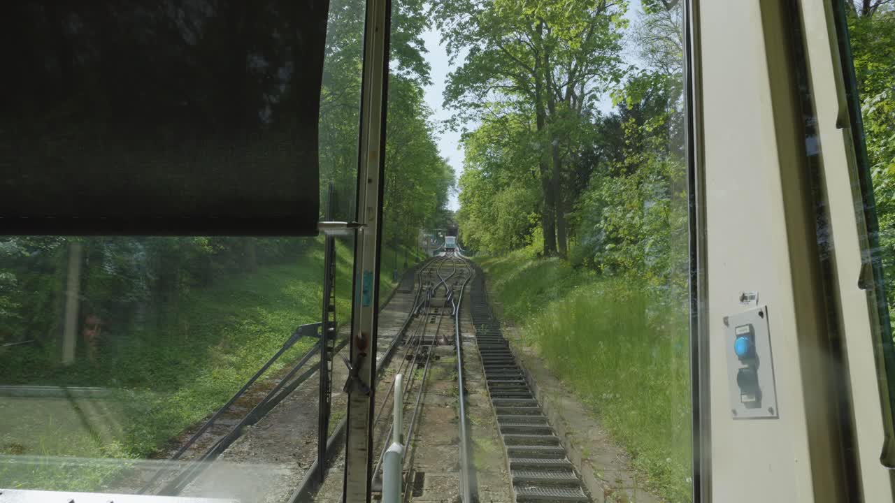 Petř&iacute;n funicular in Petrin Hill in Prague