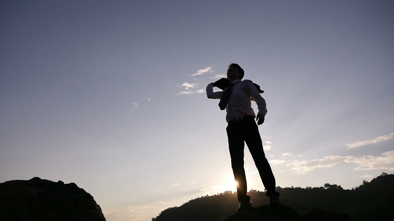 Business Man Celebrating Success at Sunset