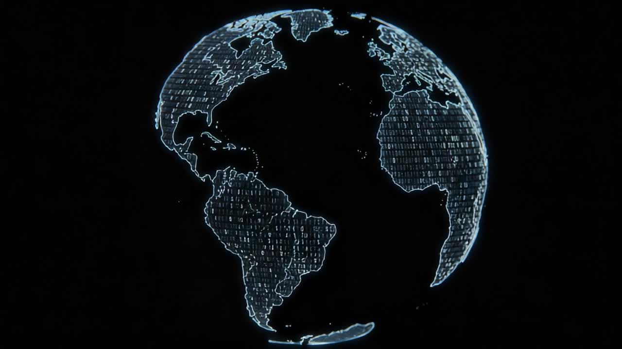 A Digital Representation of Earth Highlighting Continents with Binary Code, Showcasing the Intersection of Technology and Global Connectivity