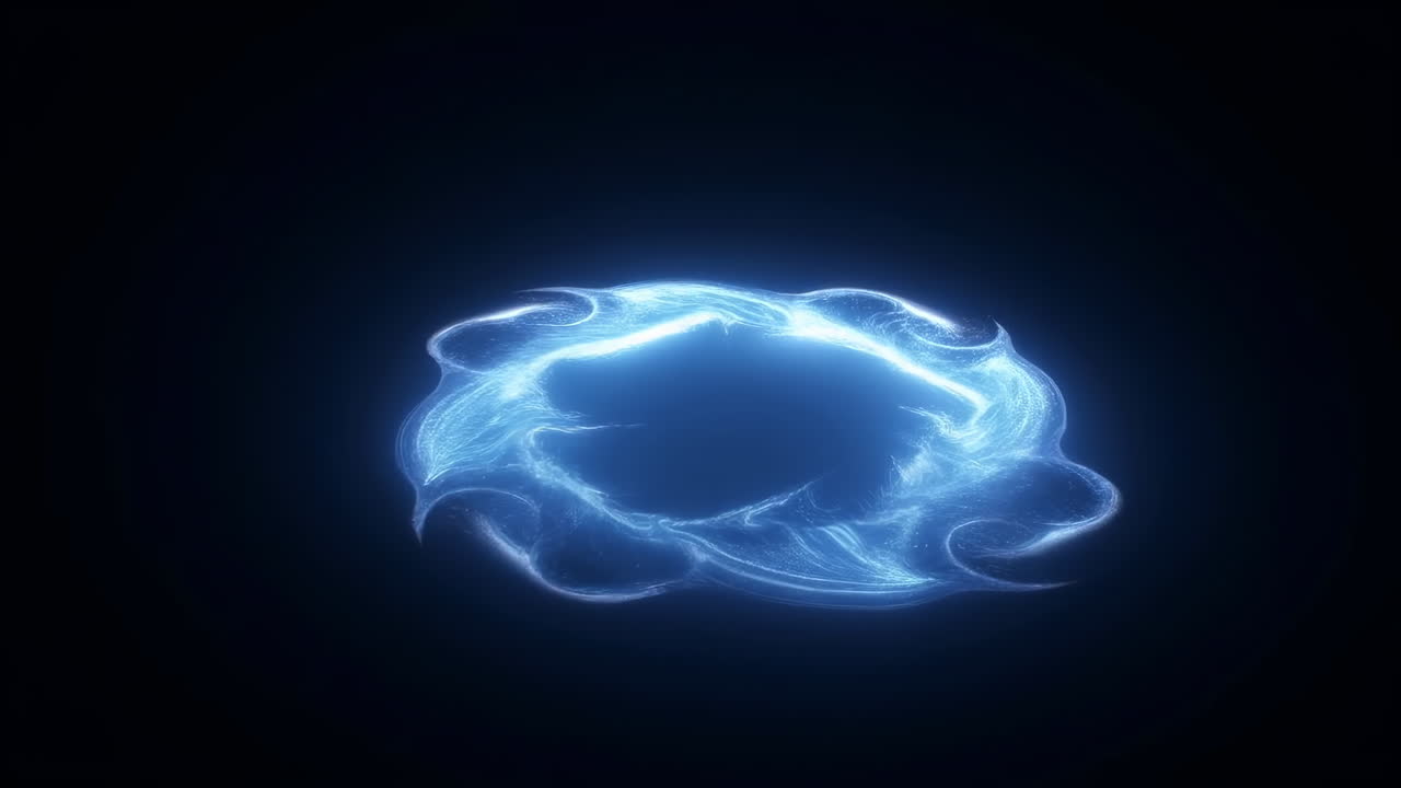 Particelle di luce blu astratte che si espandono in un anello.