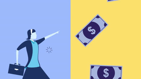 mujer de negocios trabajadora con billetes de dólares