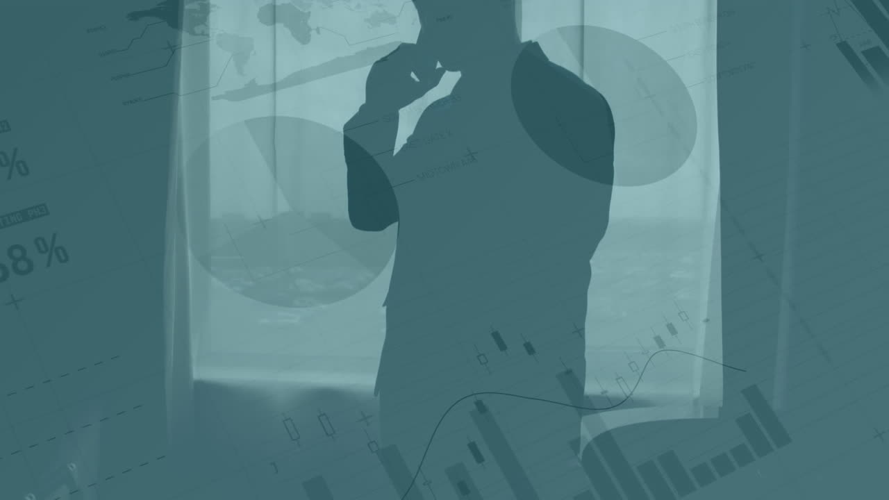 스마트 폰을 사용하는 사업가에 대한 통계 처리 애니메이션