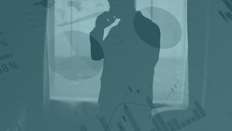 animación del procesamiento de estadísticas sobre un empresario que usa un teléfono inteligente