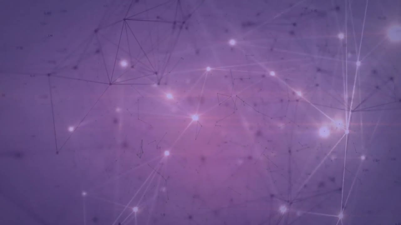 animación de la red de conexiones con luz brillante sobre fondo púrpura