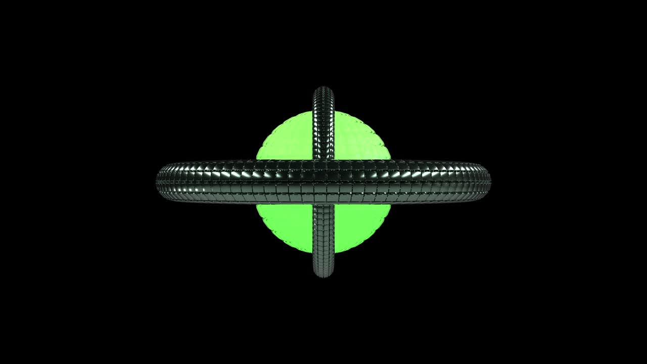 사각형으로 구성된 미래의 기하학적 공의 회전, 네온 구를 중심으로 움직이는 도, 원활한 패턴.