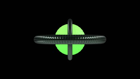 giro de una bola geométrica futurista construida a partir de cuadrados. órbitas que se mueven alrededor de la esfera de neón. patrón sin costuras.