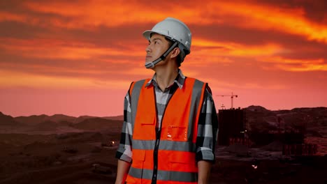 trabajador de la construcción al atardecer