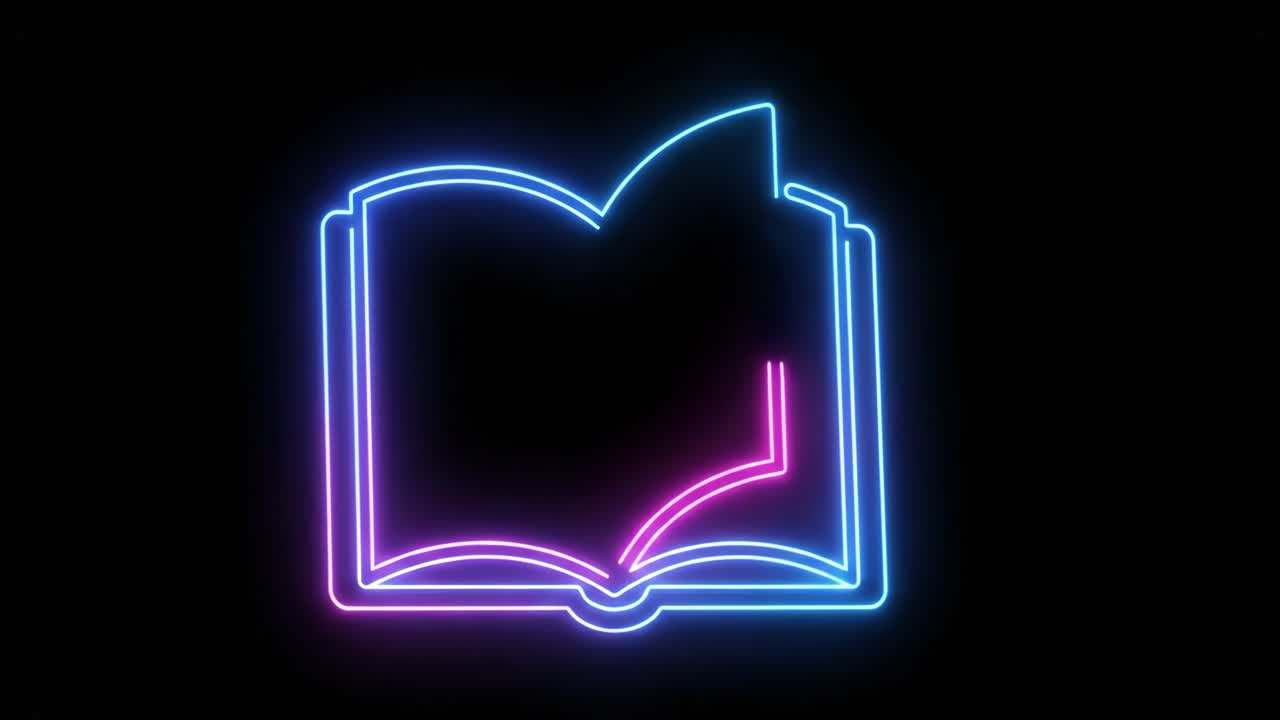 Disegno animato al tratto al neon di un libro aperto