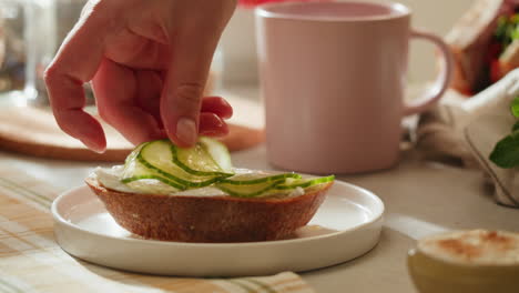 simple cucumber and cream cheese toast breakfast